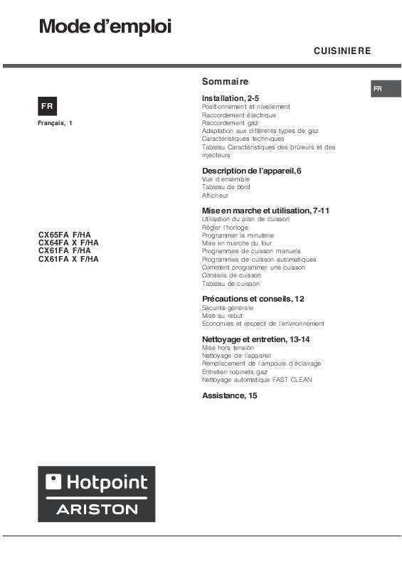 Guide utilisation  HOTPOINT CX65FA  de la marque HOTPOINT