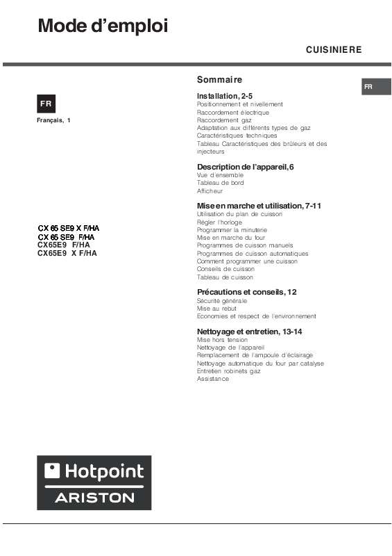 Guide utilisation  HOTPOINT CX65SE9  de la marque HOTPOINT