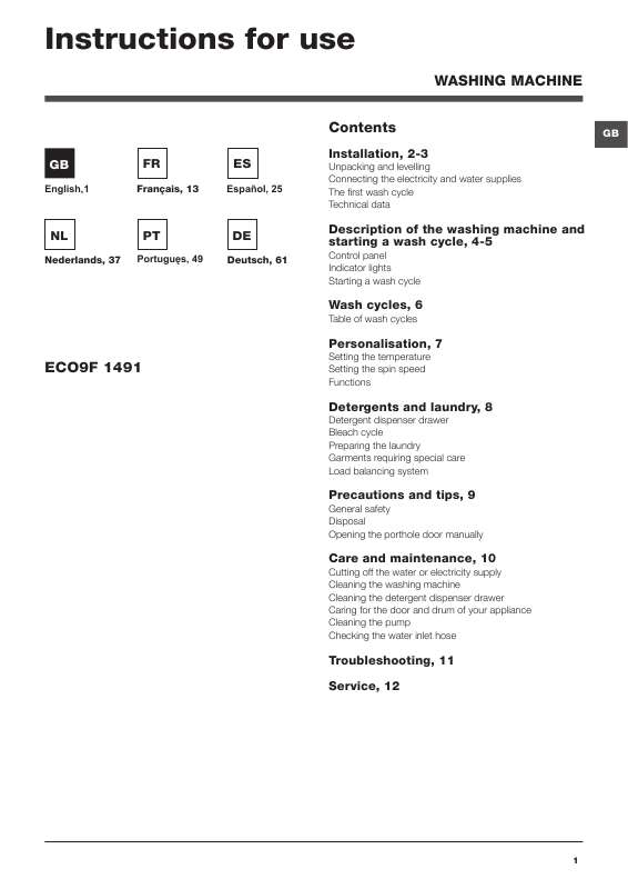 Guide utilisation  HOTPOINT ECO9F 1491  de la marque HOTPOINT