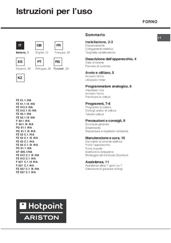 Guide utilisation  HOTPOINT F 627 C.1  de la marque HOTPOINT
