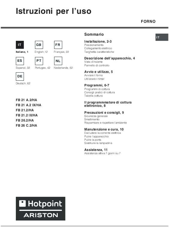 Guide utilisation  HOTPOINT FB 21 A.1  de la marque HOTPOINT