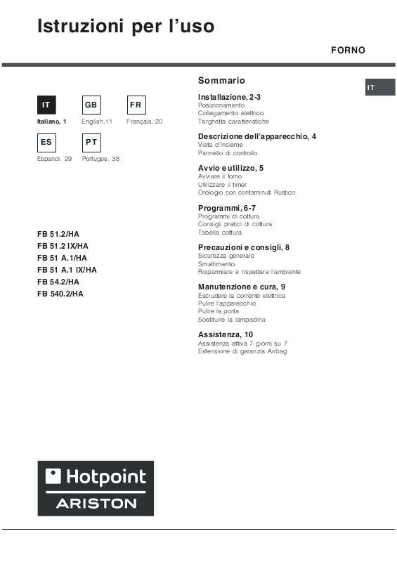 Guide utilisation  HOTPOINT FB 51 A.1  de la marque HOTPOINT
