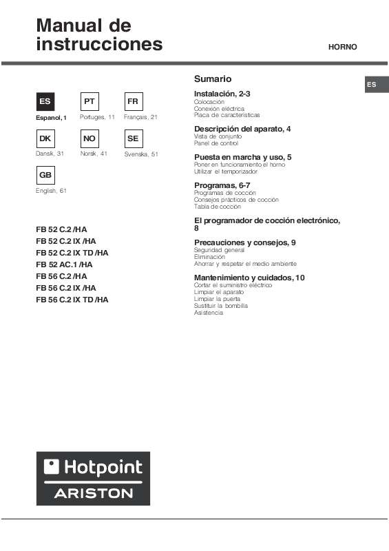 Guide utilisation  HOTPOINT FB 52 AC.1  de la marque HOTPOINT
