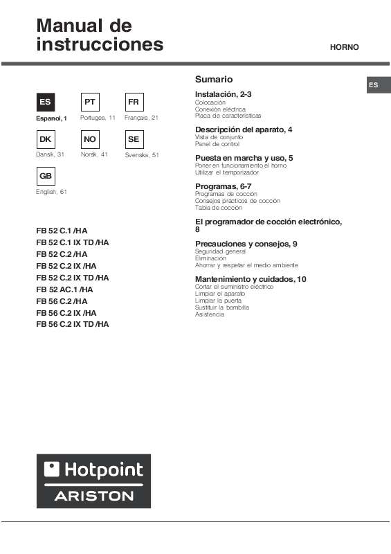 Guide utilisation  HOTPOINT FB 52 C.1  de la marque HOTPOINT