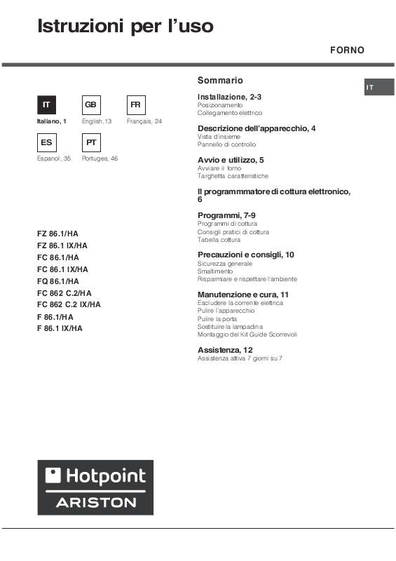 Guide utilisation  HOTPOINT FD 86.1  de la marque HOTPOINT