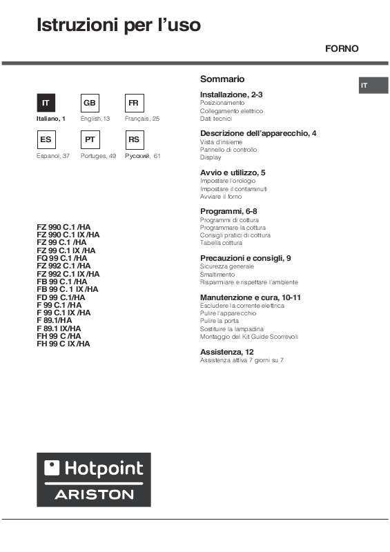 Guide utilisation  HOTPOINT FH 99 C  de la marque HOTPOINT