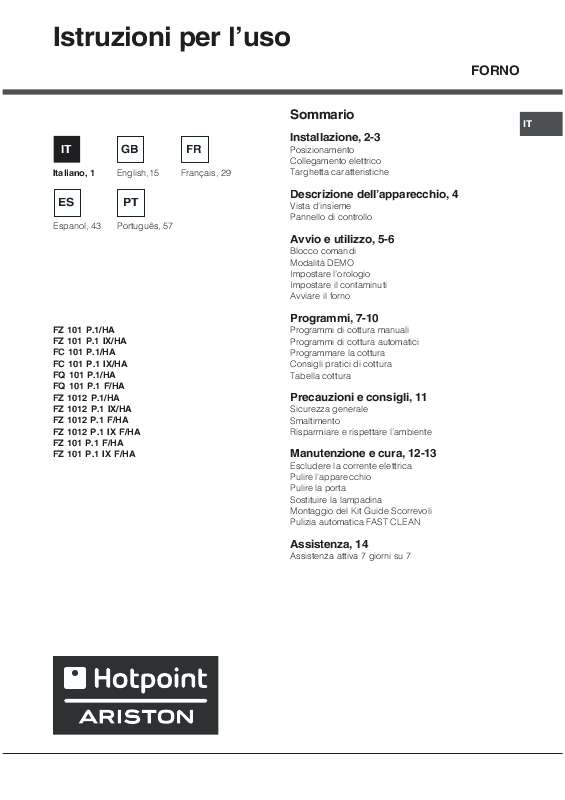 Guide utilisation  HOTPOINT FQ 101 P.1  de la marque HOTPOINT