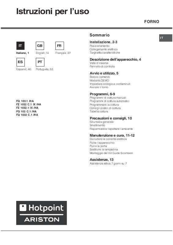 Guide utilisation  HOTPOINT FQ 103 C.1  de la marque HOTPOINT
