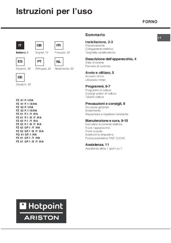 Guide utilisation  HOTPOINT FQ 61 GP.1  de la marque HOTPOINT