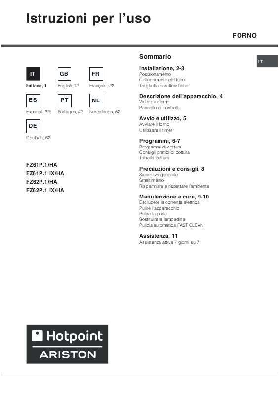Guide utilisation  HOTPOINT FQ 61 P.1  de la marque HOTPOINT