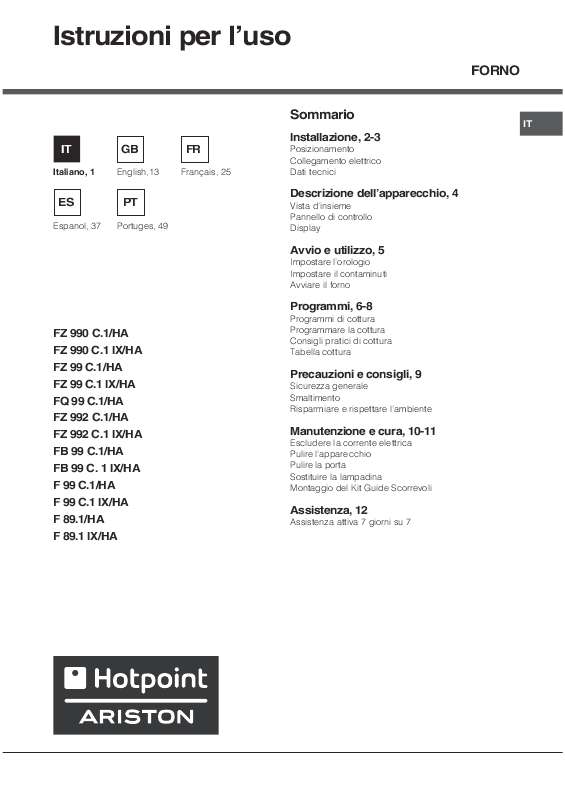 Guide utilisation  HOTPOINT FQ 99 C.1  de la marque HOTPOINT
