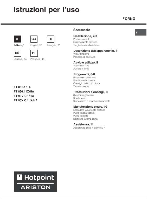 Guide utilisation  HOTPOINT FT 95V C.1  de la marque HOTPOINT