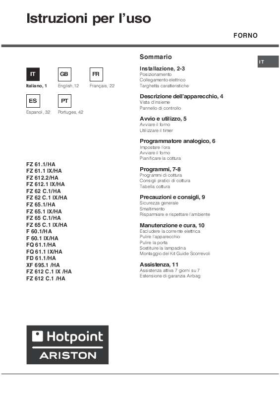 Guide utilisation  HOTPOINT FZ 61.1  de la marque HOTPOINT