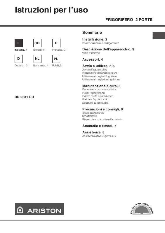 Guide utilisation  HOTPOINT BD 2631 EU  de la marque HOTPOINT