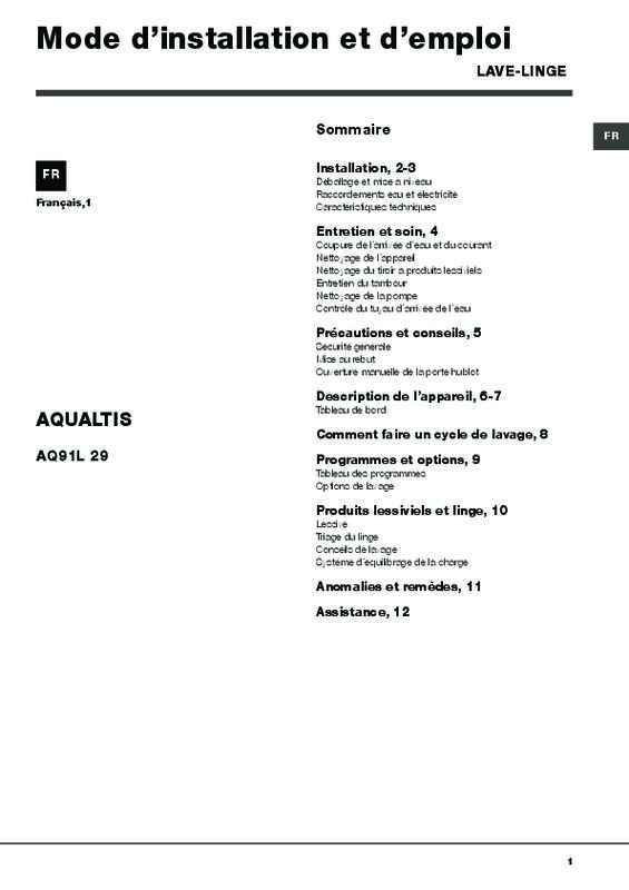 Guide utilisation  HOTPOINT AQ91L 29 FR  de la marque HOTPOINT