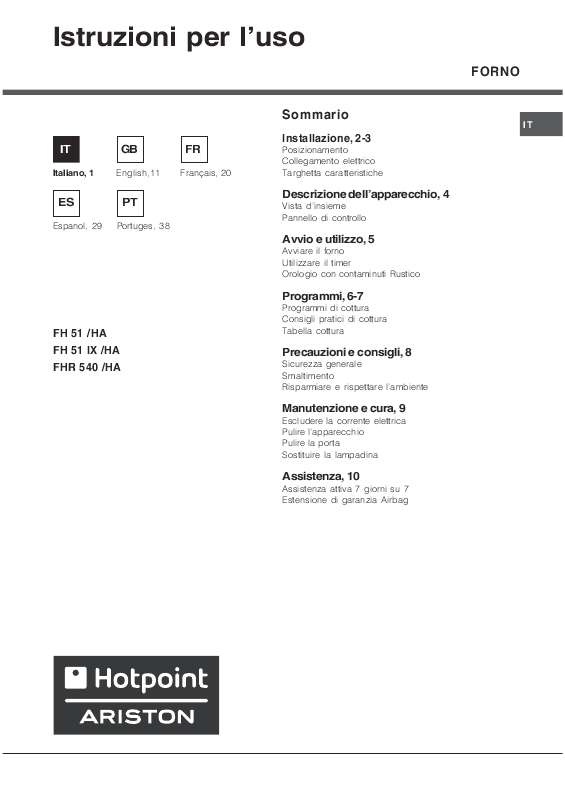 Guide utilisation  HOTPOINT FHR 540  de la marque HOTPOINT