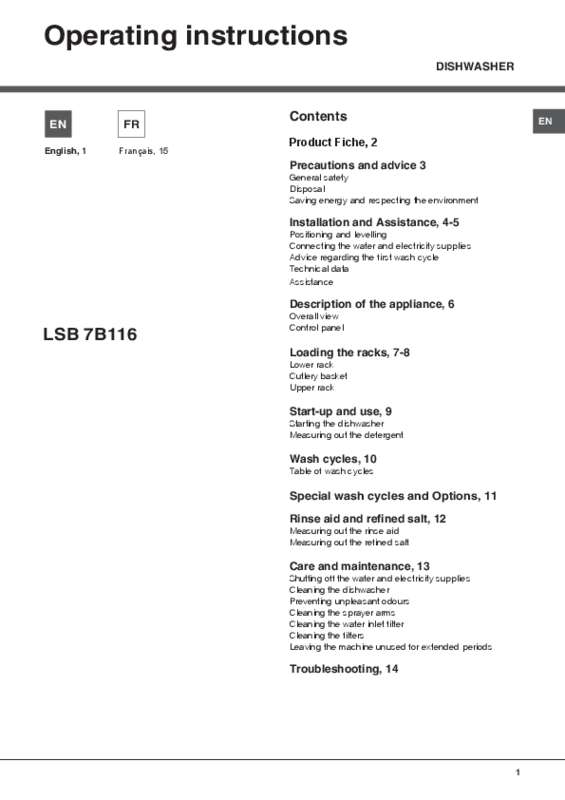 Guide utilisation  HOTPOINT LSB 7B116 X EU  de la marque HOTPOINT