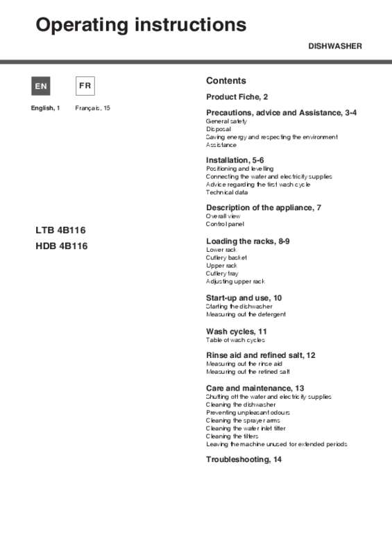 Guide utilisation  HOTPOINT LTB 4B116 EU  de la marque HOTPOINT