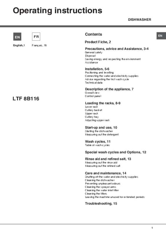 Guide utilisation  HOTPOINT LTF 8B116 EU  de la marque HOTPOINT