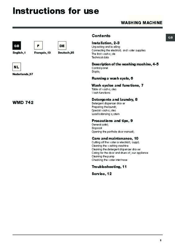 Guide utilisation  HOTPOINT WMD 752 SK  de la marque HOTPOINT