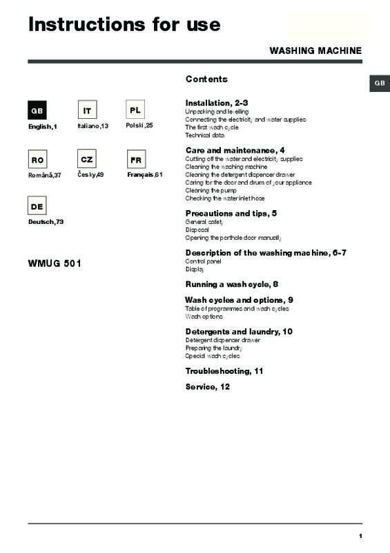 Guide utilisation  HOTPOINT WMUG 501 EU  de la marque HOTPOINT