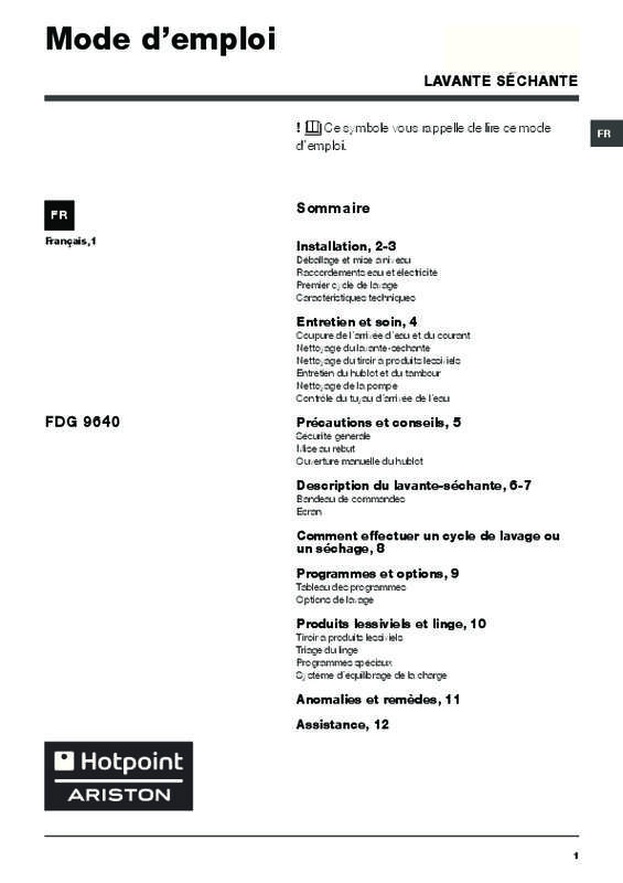 Guide utilisation  HOTPOINT FDG 9640B FR  de la marque HOTPOINT