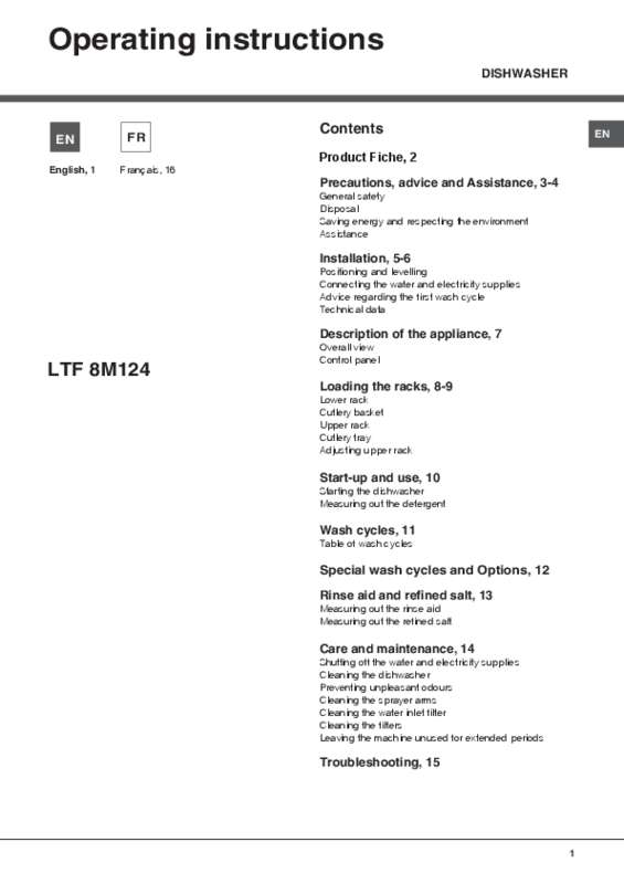 Guide utilisation  HOTPOINT LTF 8M124 EU  de la marque HOTPOINT