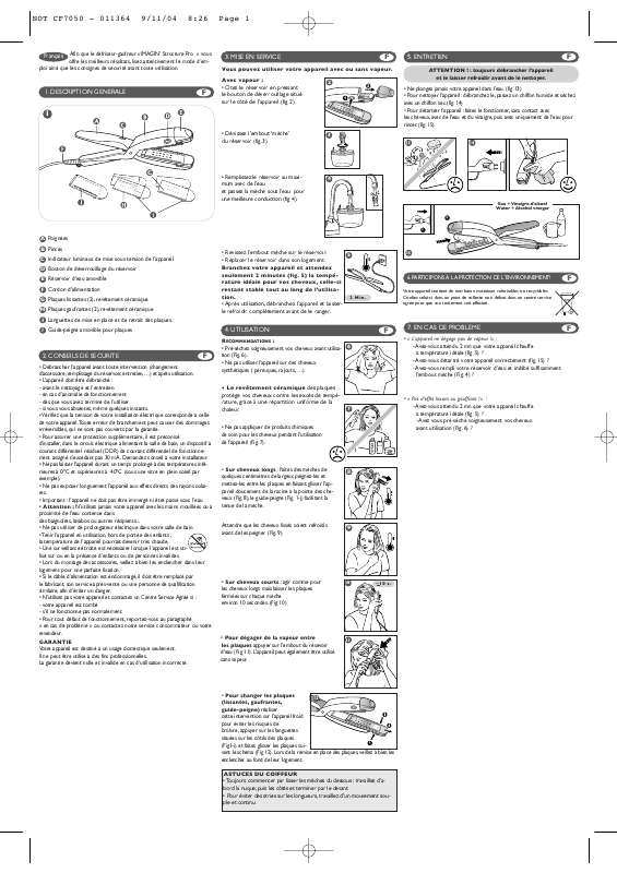 Guide utilisation  CALOR COIFFURE CRIMPER PRO CERAMIC CF7050  de la marque CALOR