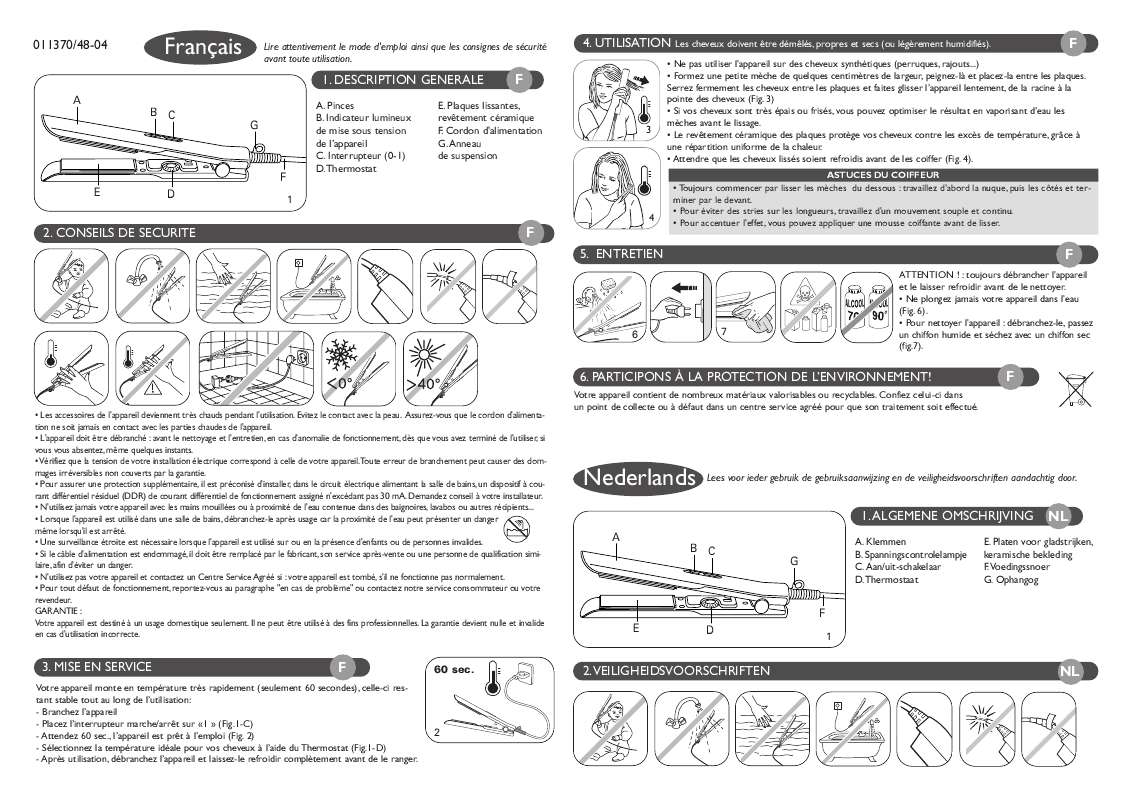 Guide utilisation  CALOR COIFFURE OPTILISS CERAMIC CF7100  de la marque CALOR