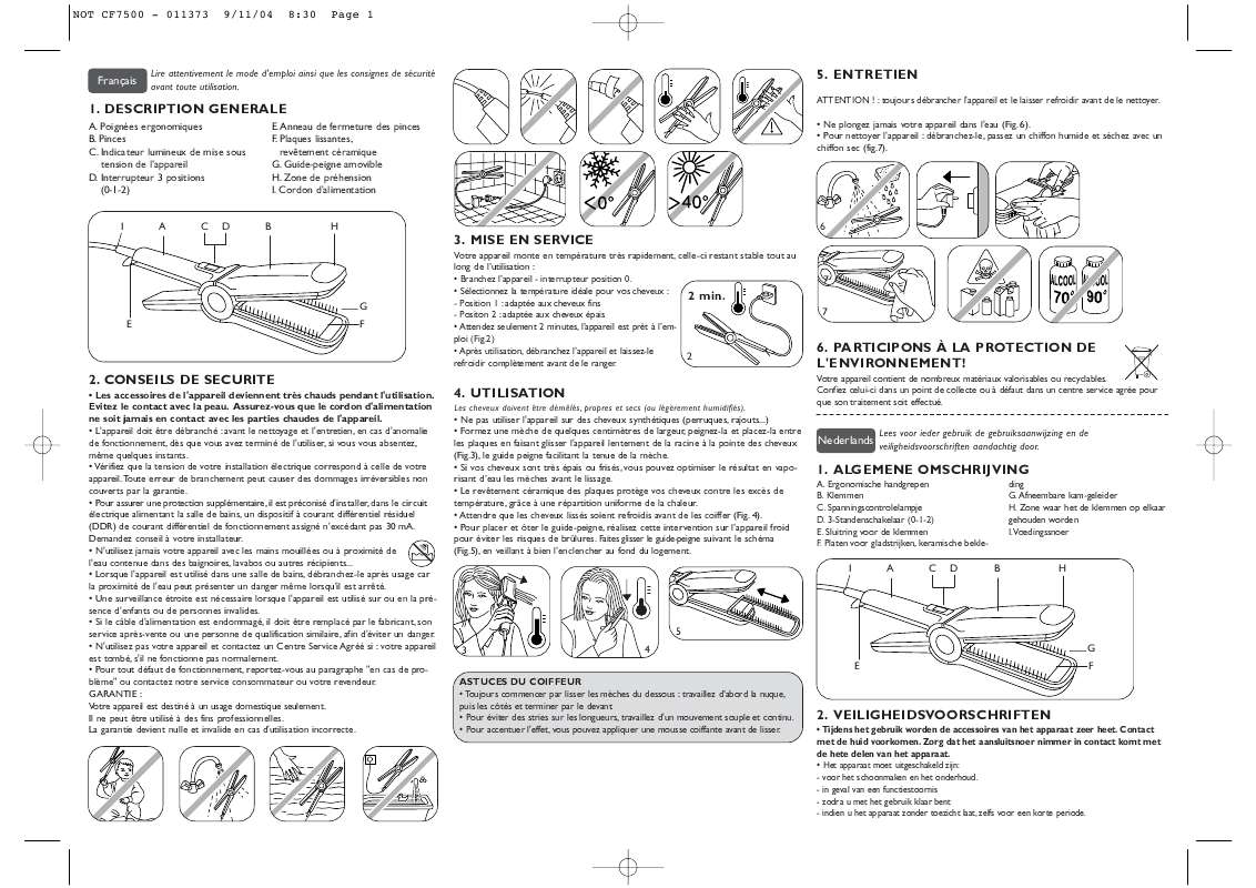 Guide utilisation  CALOR COIFFURE REFERENCE CERAMIC CF7500  de la marque CALOR