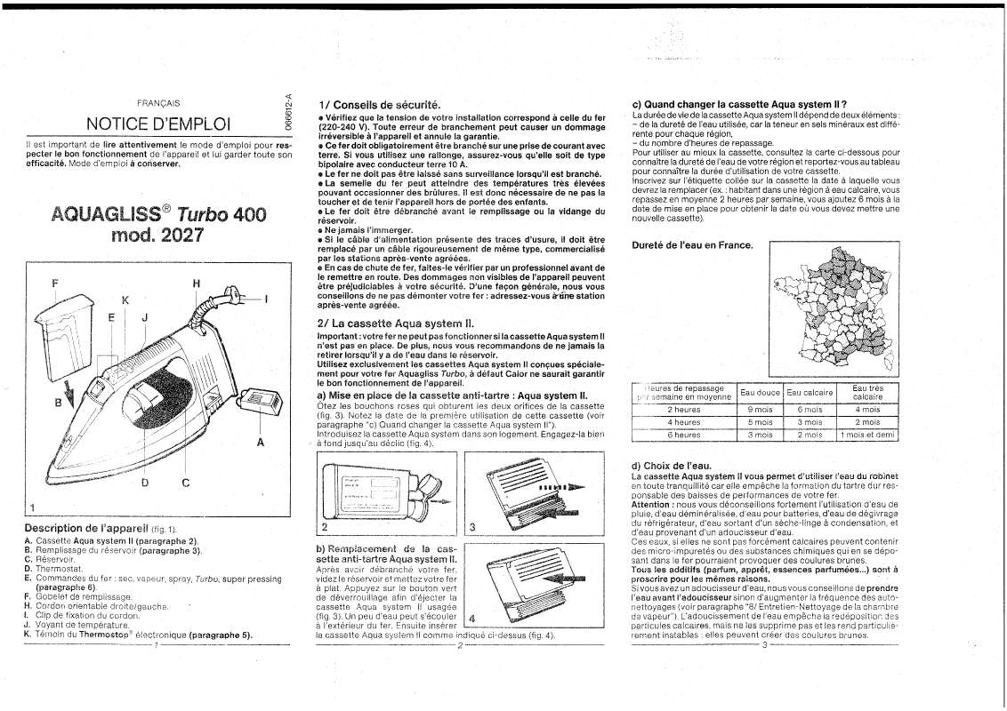 Guide utilisation  CALOR REPASSAGE FERS AQUAGLISS TURBO 400  de la marque CALOR