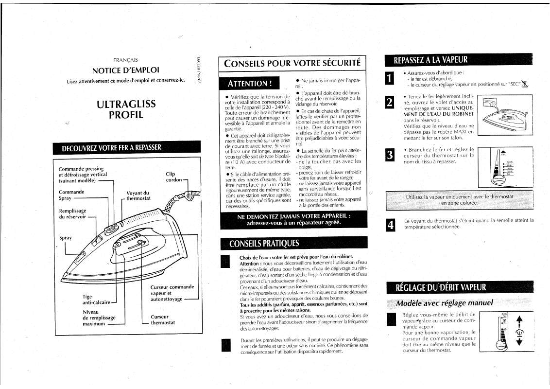 Guide utilisation  CALOR REPASSAGE FERS ULTRAGILL PROFIL 77093  de la marque CALOR
