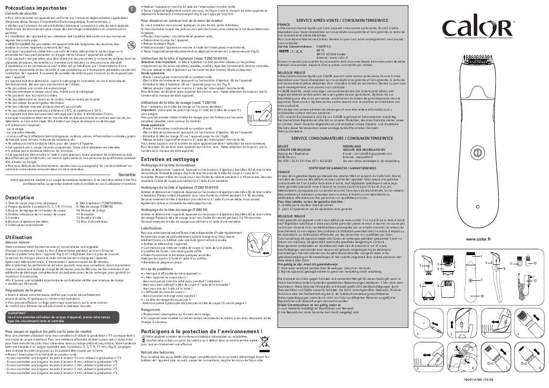 Guide utilisation  CALOR TZ6010  de la marque CALOR