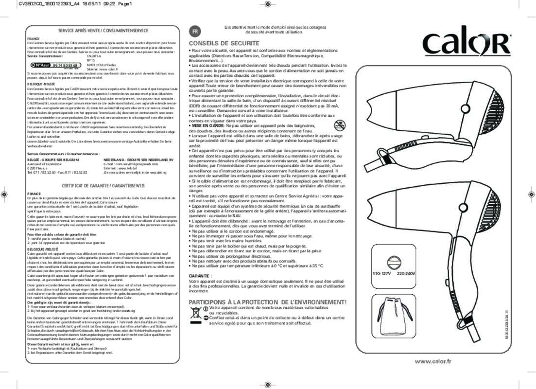 Guide utilisation CALOR CV3502C0 NOMAD  de la marque CALOR