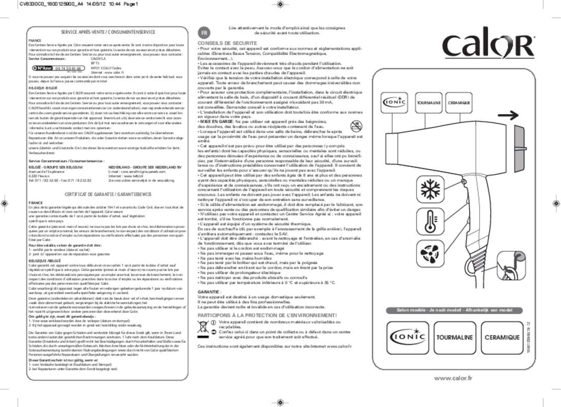 Guide utilisation CALOR CV8330C0 PRO  de la marque CALOR