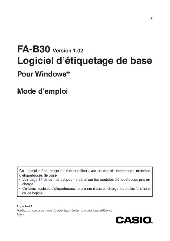 Guide utilisation  CASIO FA-B30  de la marque CASIO