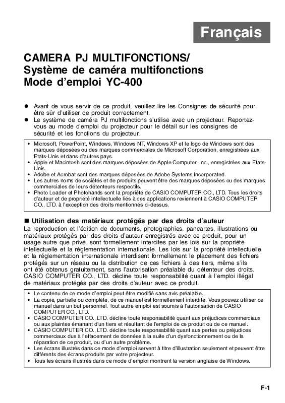 Guide utilisation  CASIO YC-400  de la marque CASIO