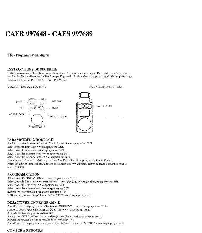 Guide utilisation CARREFOUR CAES 997689  de la marque CARREFOUR