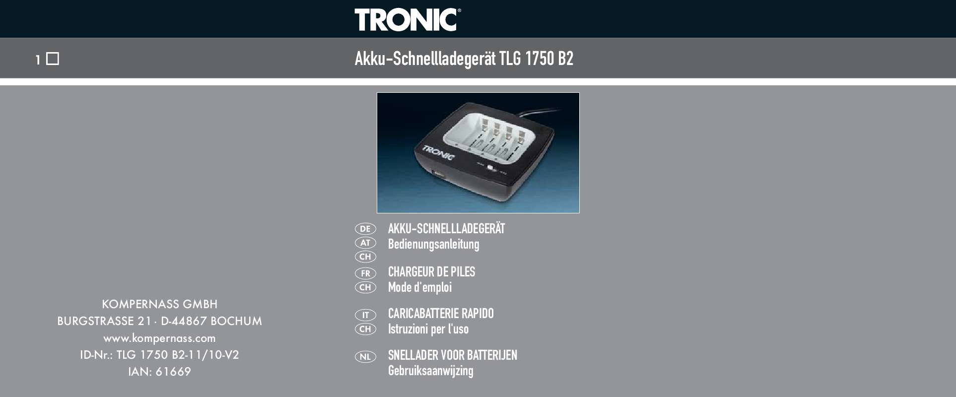 Guide utilisation  TRONIC TLG 1750 B2 QUICK-CHARGE BATTERY CHARGER  de la marque TRONIC