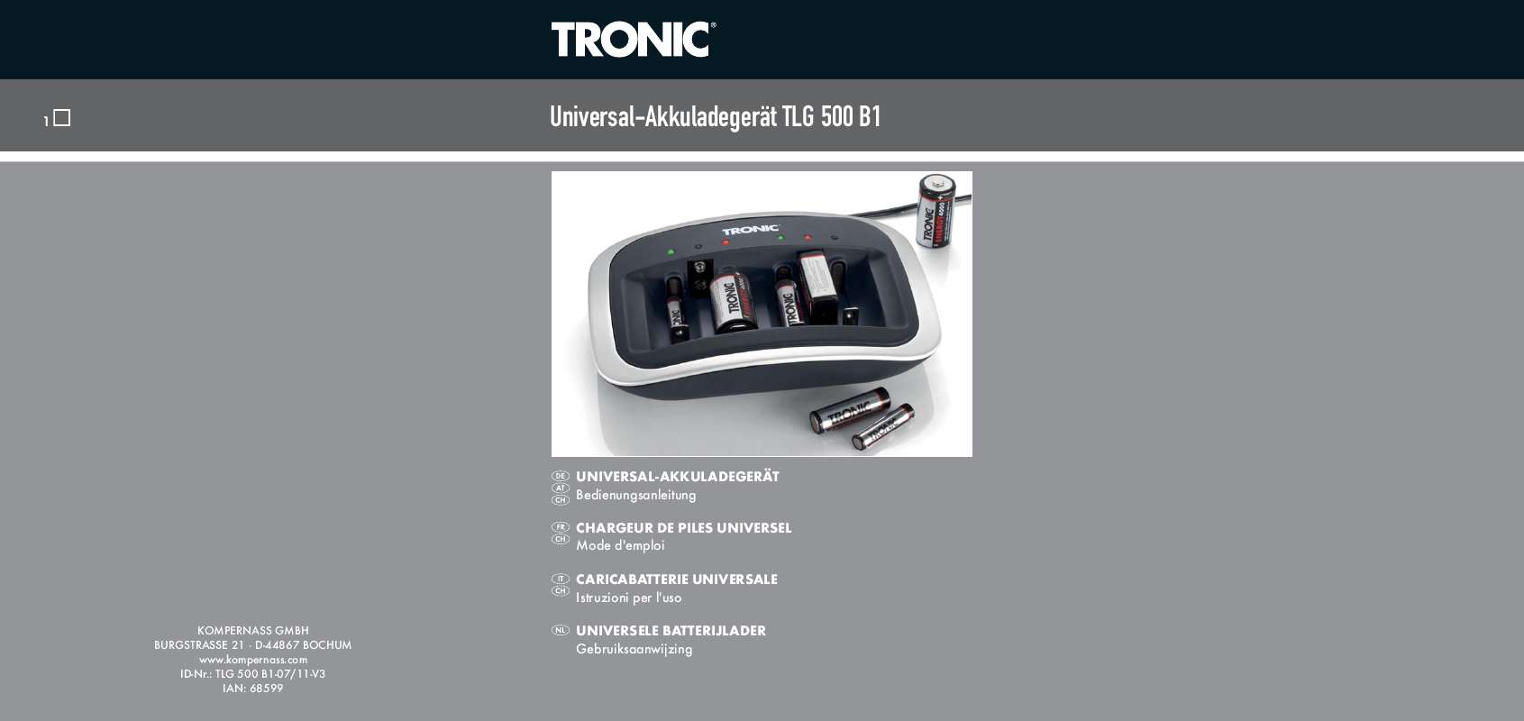 Guide utilisation  TRONIC TLG 500 B1  de la marque TRONIC