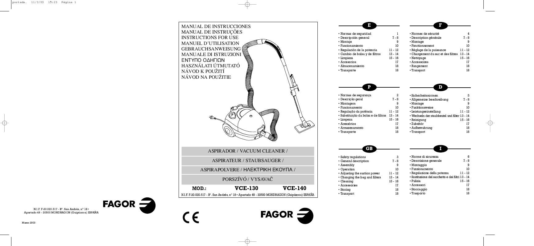 Guide utilisation  FAGOR VCE-140  de la marque FAGOR