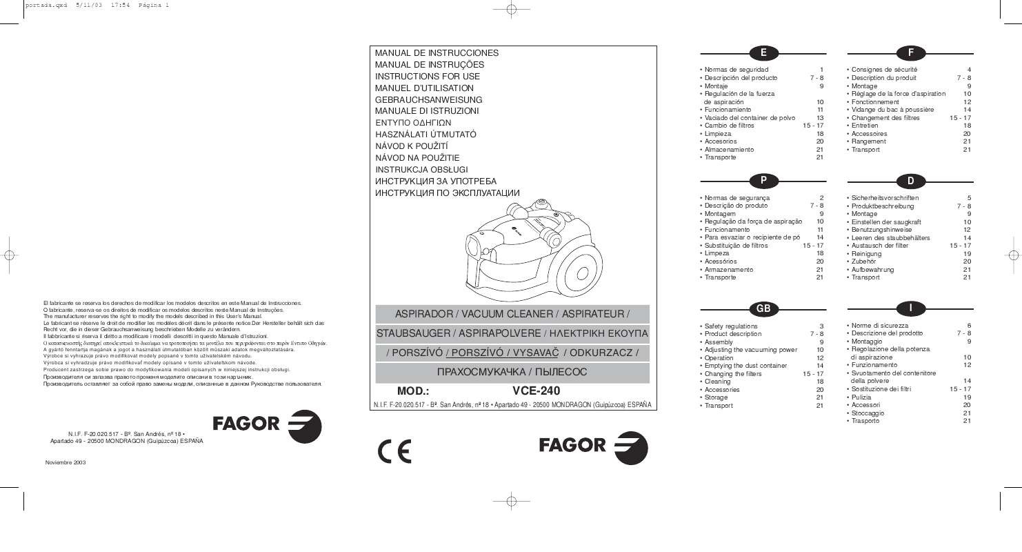 Guide utilisation  FAGOR VCE-240  de la marque FAGOR