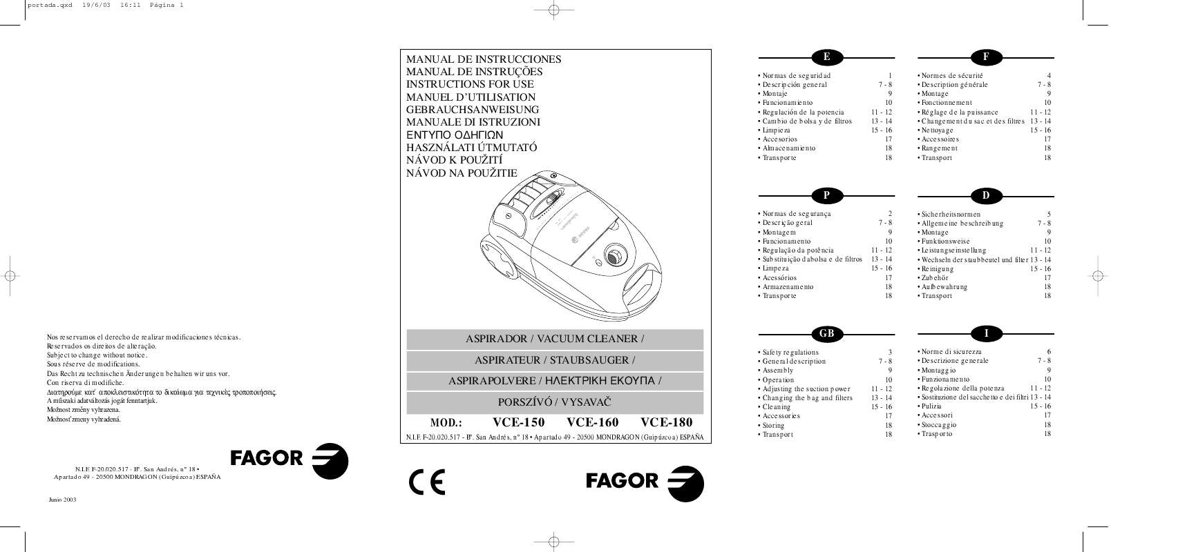 Guide utilisation  FAGOR VCE-150  de la marque FAGOR