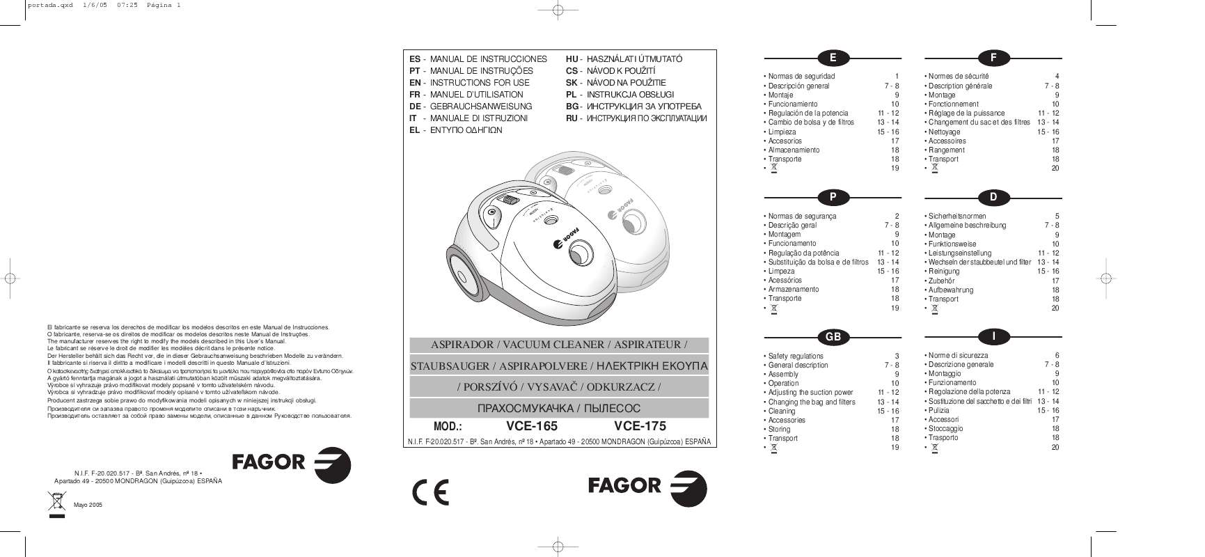 Guide utilisation  FAGOR VCE-165  de la marque FAGOR