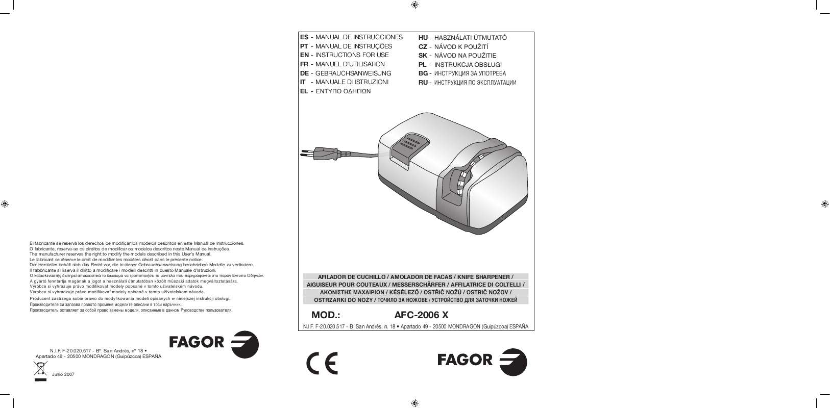 Guide utilisation  FAGOR AFC-2006 X  de la marque FAGOR