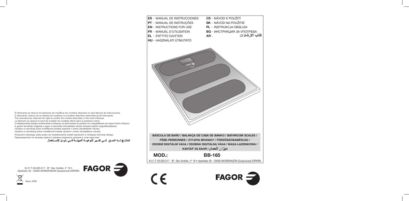 Guide utilisation  FAGOR BB-165  de la marque FAGOR