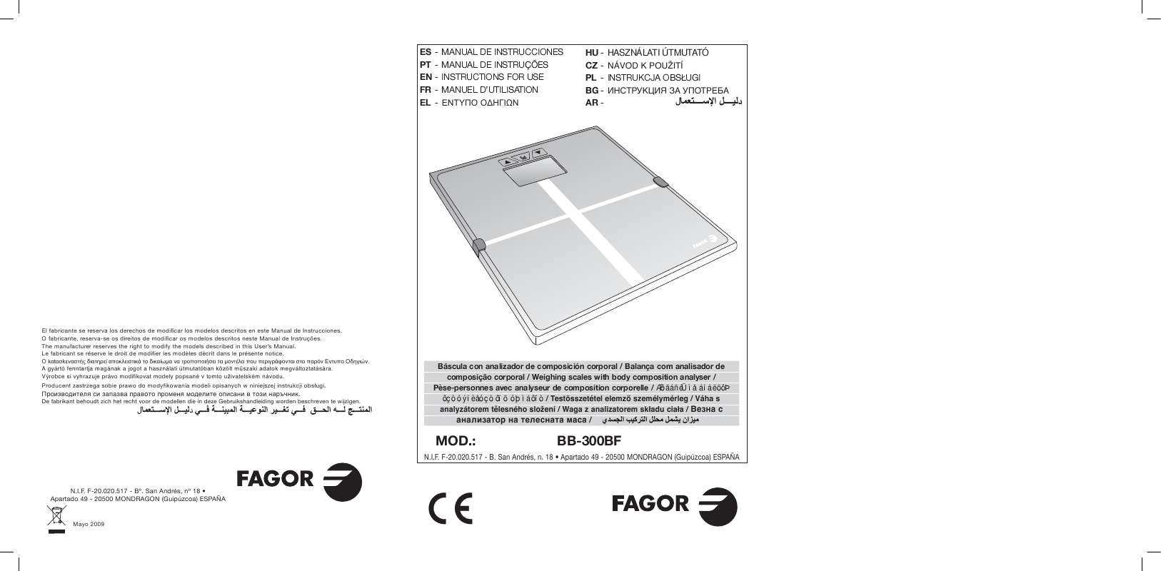 Guide utilisation  FAGOR BB-300 BF  de la marque FAGOR