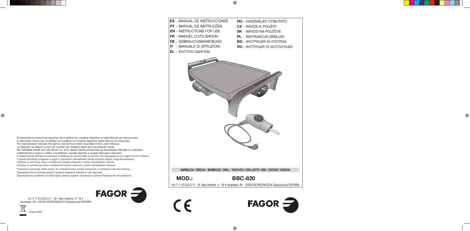Guide utilisation  FAGOR BBC-820  de la marque FAGOR