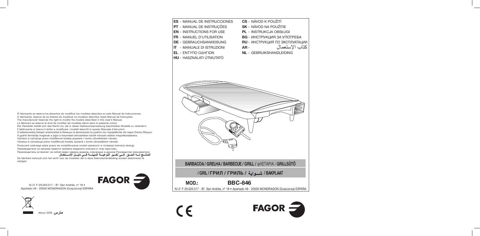 Guide utilisation  FAGOR BBC-846  de la marque FAGOR