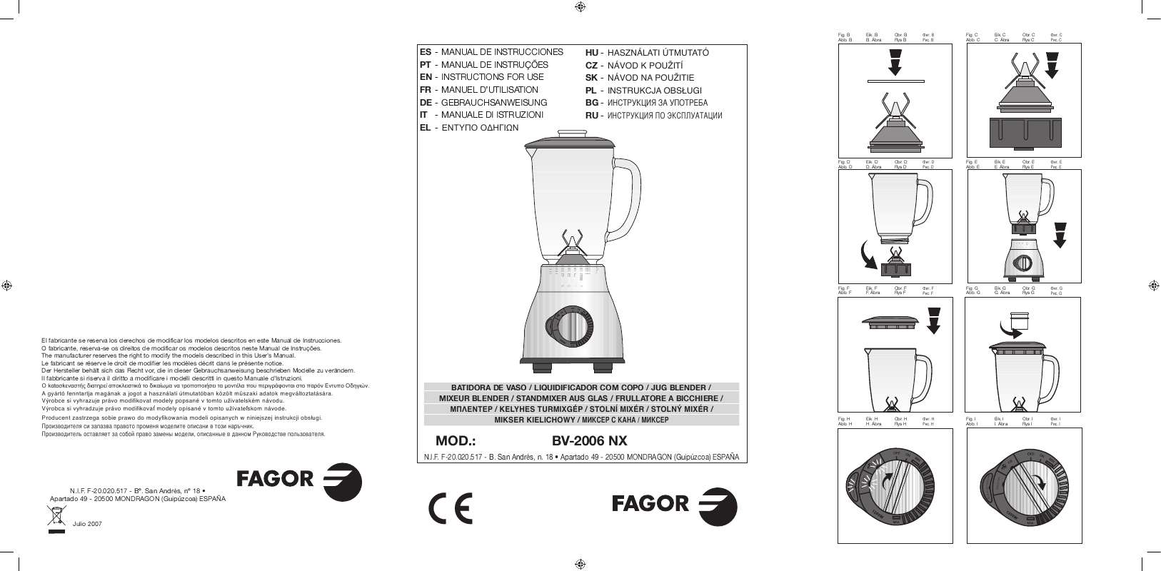 Guide utilisation  FAGOR BV-2006 NX  de la marque FAGOR